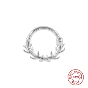 Detailed macro view of a 925 sterling silver nose ring featuring polished antler design
