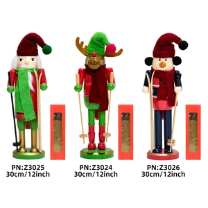 30cm wooden Christmas nutcracker collection featuring Santa, reindeer, and snowman skiers