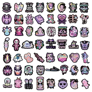 56Pcs Pastel Goth stickers set with dark skulls and unicorns for laptop decor