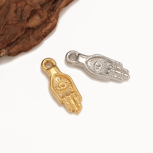 Retro stainless steel Hamsa hand evil eye pendants in gold and silver finishes