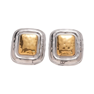 Minimalist square stud earrings with unique hammered texture in gold and silver finish