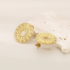 Exaggerated 18K gold plated braided stainless steel oval hoop earrings for women