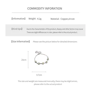 Size chart showing a 21cm green zircon bracelet made of copper weighing 4.2g