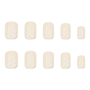 Milk white 3D knit textured press-on nails in short square shape for autumn and winter
