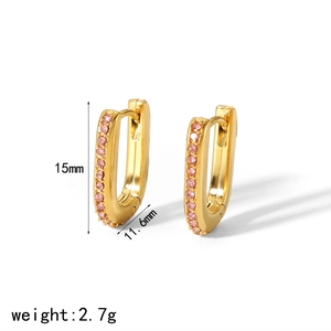 U-shaped 18k gold plated earrings with pink zircon stones and dimension markers