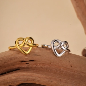 Minimalist S925 sterling silver intertwined heart open rings in gold and silver finish