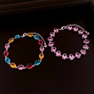 Luxury oval zircon bracelets with multicolor and pink gemstones in silver settings
