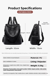 Scheda tecnica dello zaino in pelle PU da donna con cuciture geometriche e borchie