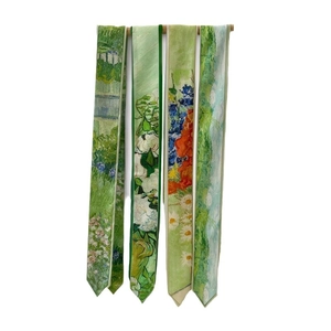 Artistic oil painting floral pattern skinny silk headbands for women in green