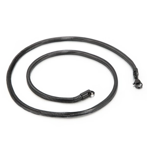 Minimalist black stainless steel snake chain necklace with lobster clasp in spiral layout