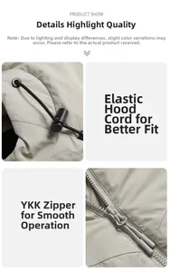 Details einer Winterjacke mit YKK-Reißverschluss und verstellbarem Kordelzug an der Kapuze