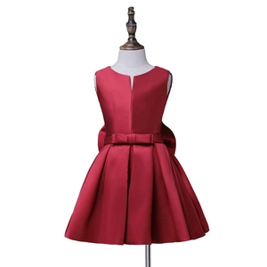 Girls Satin Formal Dress Sleeveless V-Neck Big Bow Back Princess Party Gown For Wedding Flower Girl Performance