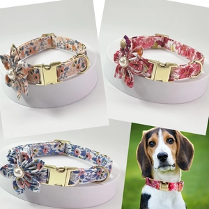Floral pet collar with metal buckle and pearl flower decoration for small to large dogs