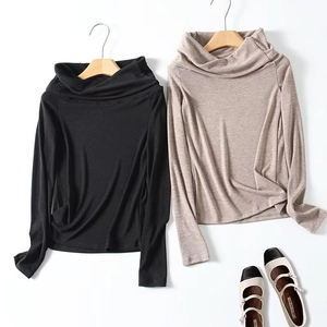 Damen Strick Langarm Oberteil Slim Fit Stehkragen Elegant Einfarbig Unterhemd Weich Pullover Shirt
