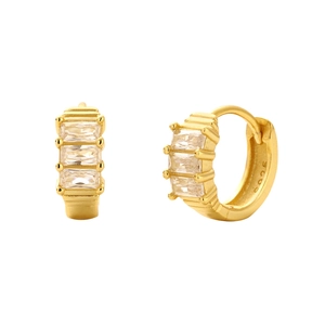 Elegant S925 sterling silver gold-plated huggie earrings with rectangular zircons