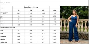Size chart showing product measurements for the plus size V-neck sleeveless jumpsuit