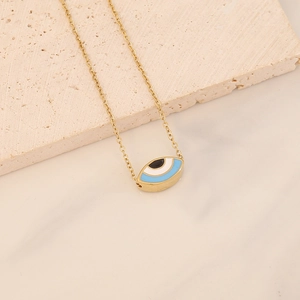 Golden stainless steel chain necklace with colorful enamel evil eye pendant on stone