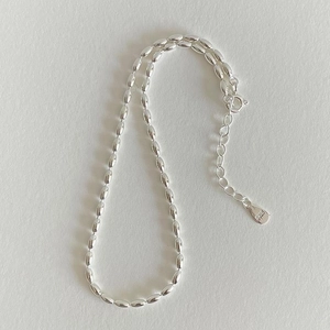 Minimalist S925 sterling silver olive bead ankle bracelet with lobster clasp and chain