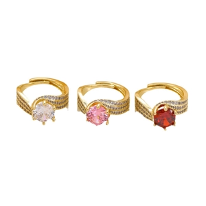 Three-row twisted band rings with 3-carat round zircon in clear, pink, and red stones