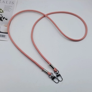 Pink 6mm round PU leather bag strap with silver metal swivel lobster claw clasps