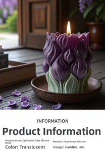 Detailed food-grade silicone mold for making cylindrical tulip scented candles