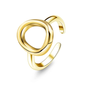 Minimalist 18K gold plated hollow geometric open ring with fluid metallic texture