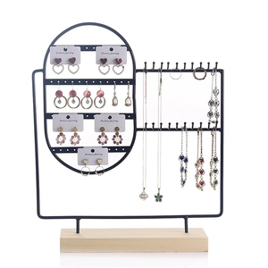 Solid wood and iron jewelry display stand for earrings, necklaces and bracelets