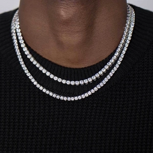 Colliers tennis double rang en acier inoxydable argenté avec cristaux de zircone ronds