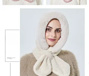 Macro detail of soft crystal velvet fabric on a winter hooded scarf with plush texture