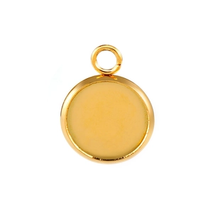 Polished round gold stainless steel pendant tray for DIY jewelry making and necklace crafts