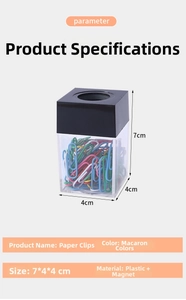 Vista macro del dispenser magnetico per graffette con base in plastica trasparente