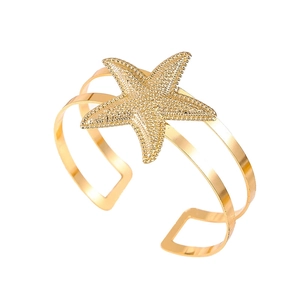 Vintage golden starfish open cuff bracelet with minimalist dual band design for women