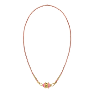18K gold plated twisted cord necklace with pink heart pendant and green gemstone