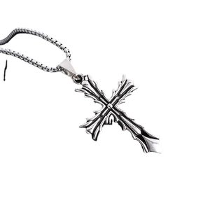 Retro hip hop titanium steel cross pendant necklace with silver box chain for men and women