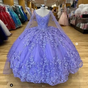 Butterfly Applique Ball Gown Dress With Cape Quinceañera Sweetheart Neckline Tulle Evening Party Formal For Women