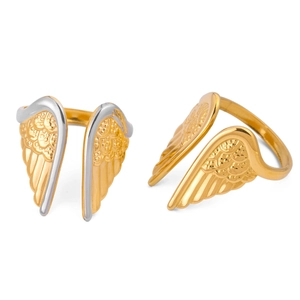 18K gold plated stainless steel angel wing open rings in gold and silver finish