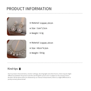 Detailed specifications for zircon flower jewelry set including necklace and earring sizes