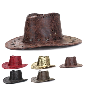 Vintage brown western cowboy hat with decorative stitching and multiple color options