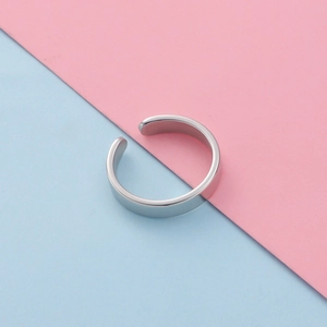 Polished silver stainless steel open ring with adjustable minimalist C-shape design