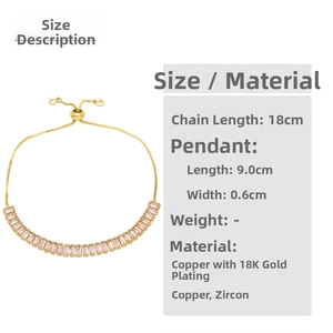 Size chart for 18K gold plated zircon bracelet with dimensions 18cm length and 0.6cm width