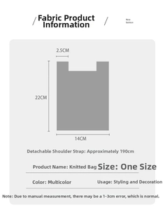 Detailed size chart of the knitted snowman crossbody bag showing 22x14cm dimensions