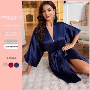 Women Satin Satin Robe Kimono Style Belted Lightweight Sleepwear Bathrobe Elegant Nightgown Smooth Dressing Gown For Lounging
