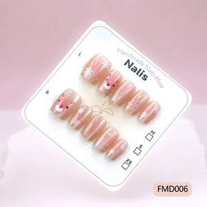 Christmas Reindeer Snowflake Press On Nails Handmade Cat Eye Short Square ABS Elegant Fake Nails For Women