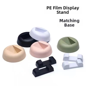 Matching round and rectangular base stands for PE film jewelry display cases in multiple colors