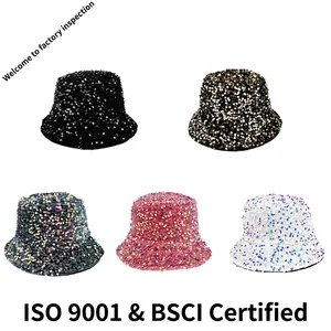 Sequin Bucket Hat Shiny Sparkly Polyester Fabric Fashionable Party Stage Performance Streetwear Headwear For Women