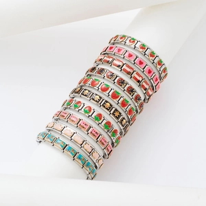 Italian modular charm bracelets in silver steel with colorful enamel icons and letters