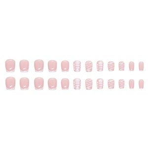 Elegant nude pink press-on nails set featuring French tips and 3D textured animal patterns