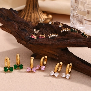 Elegant 18K gold plated earrings featuring colorful crystal hearts and floral designs