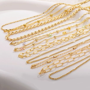 Gold Plated Copper Necklace Chain Elegant Heart Snake Paperclip Box Figaro Styles Fashion Jewelry Accessories For Women