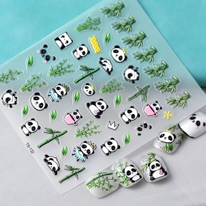 Detailed 3D nail art stickers featuring cute panda and bamboo motifs, model TS-132